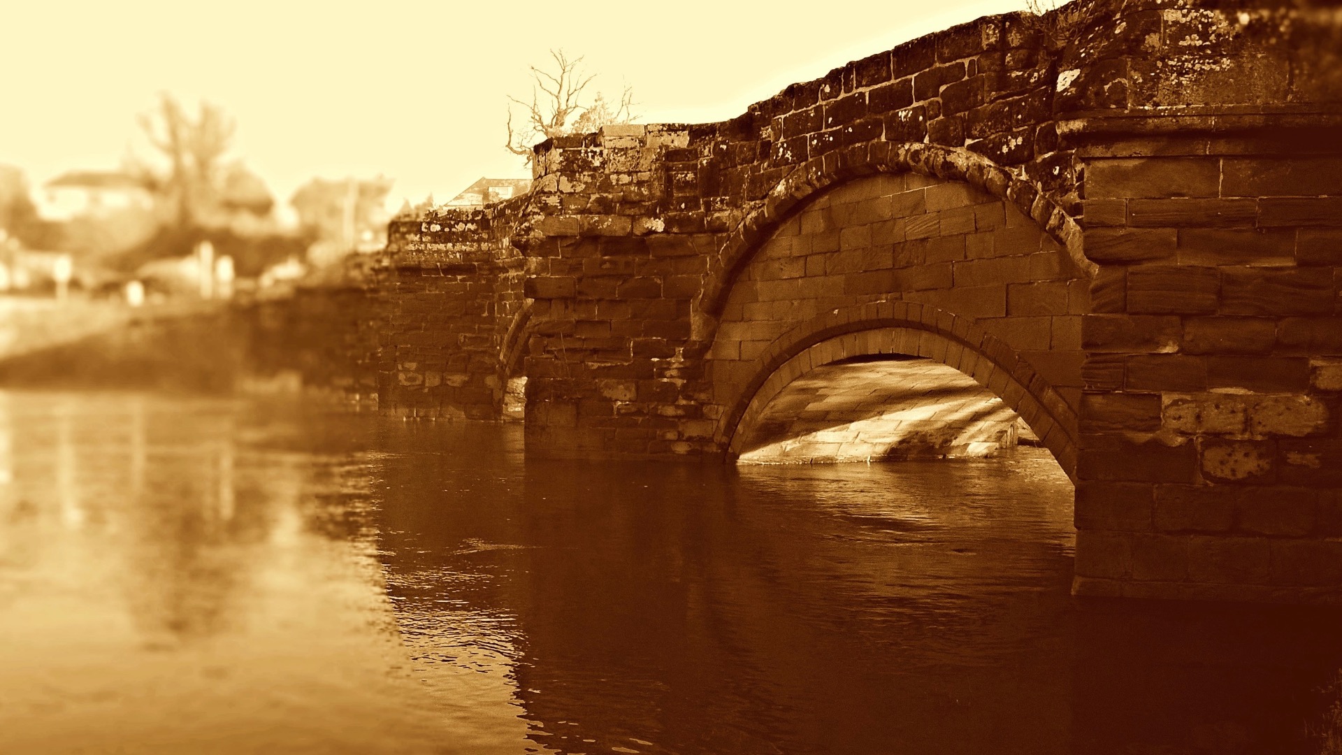 The Bridge/ River Dee on the border of Farndon, Cheshire, Uk and Holt, Clwyd, North Wales